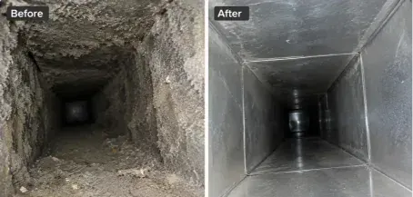 Visible before after results of air duct cleaning